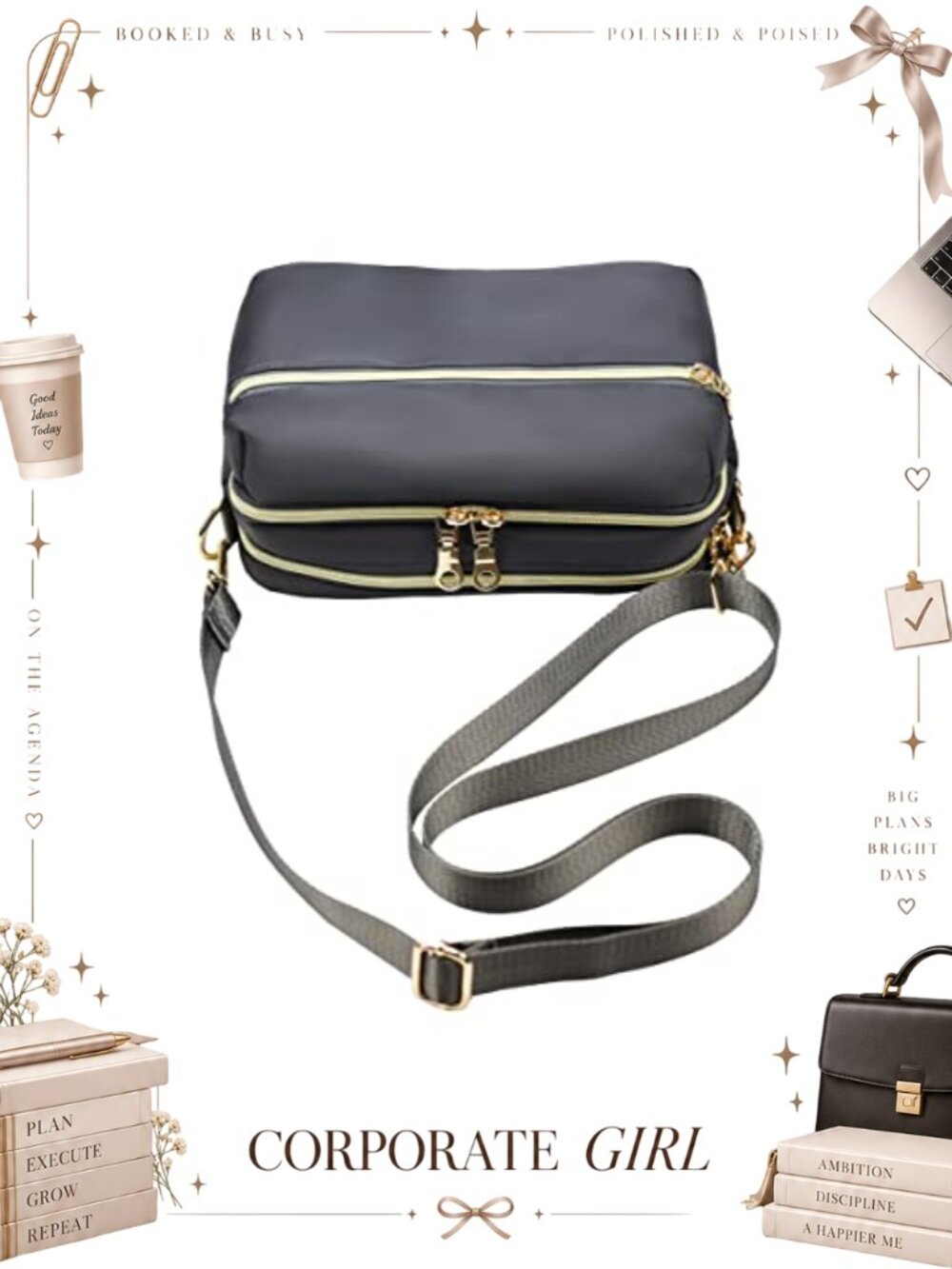 Nylon Crossbody Purse Multi-Pocket Roomy Shoulder Bag